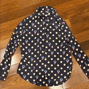 Equipment Navy and Cream Silk Polka Dot Blouse